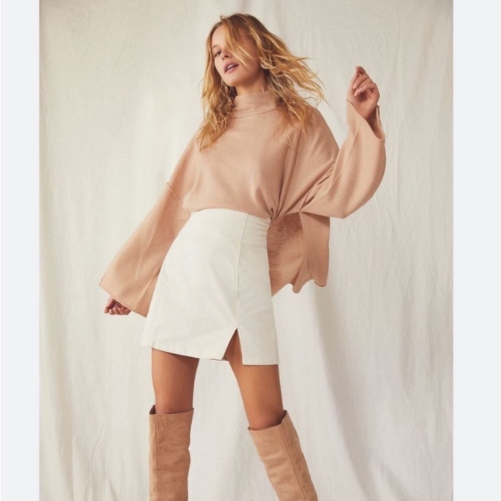 Free people Cream beige corduroy skirt with thigh slit size 10